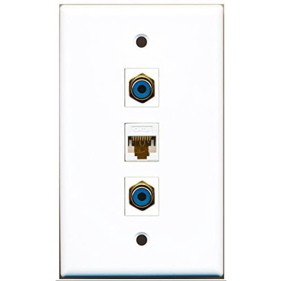 RiteAV - 2 Port RCA Blue and 1 Port Cat6 Ethernet White Wall Plate