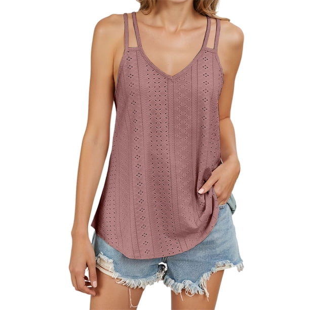 Top corto sin mangas estampado para mujer - Camiseta elegante con cuello redondo