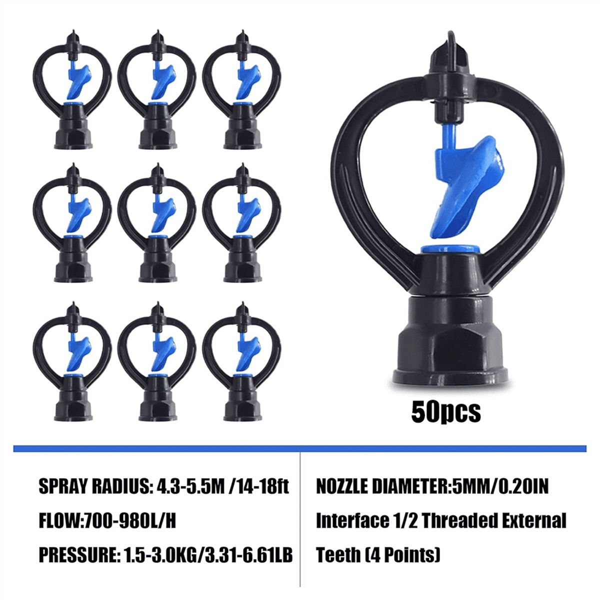 50PCS Butterfly Sprinkler Automatic External Wire Impeller Nozzle 360 Degree Automatic Rotation Sprinkler Irrigation