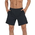 thumbnail image 2 of LRD Mens Athletic Workout Shorts with Compression Liner 7 inch Inseam Navy Blue / Tropical Neon L, 2 of 6