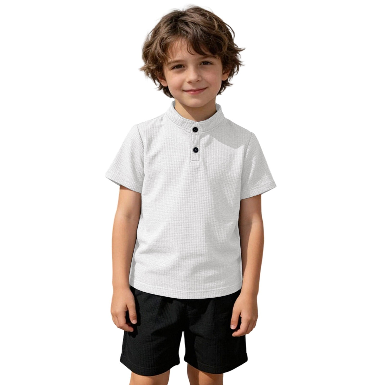 TBWNWG Boys Casual Short Sleeve Knit Shirt Stand Collar Comfortable Sport Top for Kids And Toddlers Solid Color Sizes 12-13 Years
