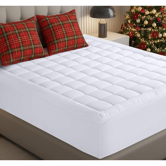 Queen Mattress Pad, Quilted Fitted Premium Protector, Deep Pocket Cover Stretches up to 16 Inches, Fluffy Pillow Topper (60x80 White)
