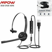 Mpow USB 3.5mm Stereo Headset Computer Wired Headphones Boom Mic NOISE-CANCELING