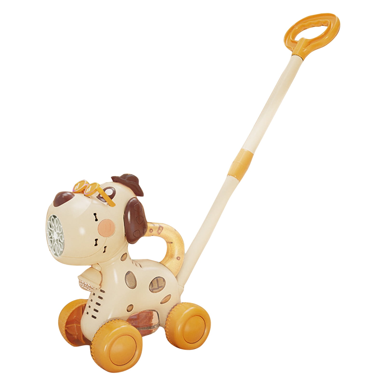 Dog Push Bubble Machine, Automatic Bubble Blower with Music and Colorful Bubble Effects, Portable Outdoor Bubble Maker with Handle Rod and 90ml Bubble Solution