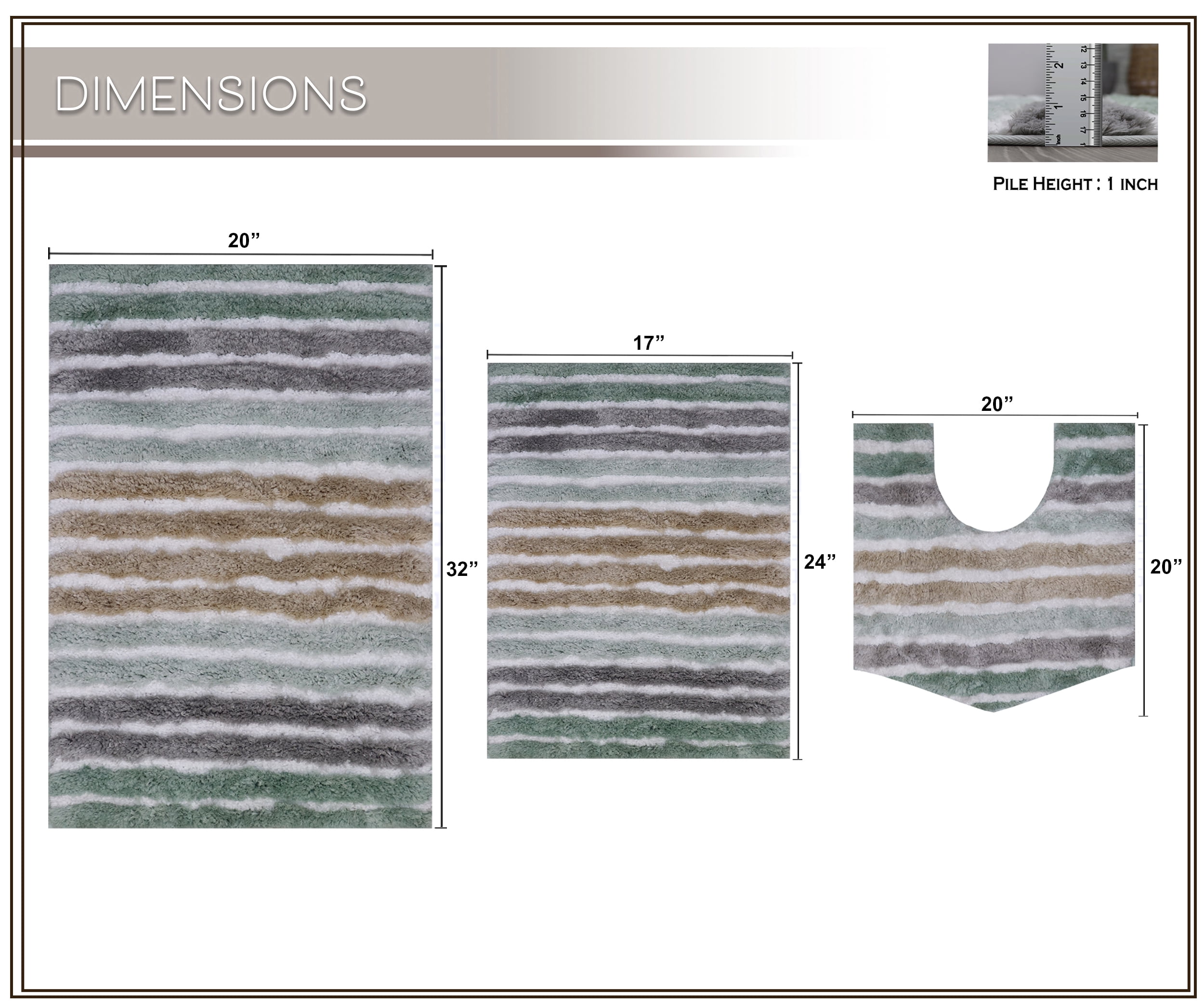 Bathroom Rugs Set of 3, Soft Microfiber Bath Mats, Absorbent & Quick Drying, Non-Slip Rubber Backing, Machine Washable Bathroom Floor Mats for Tub, Shower, Sink – 17x24, 20x32, 20x20 Green
