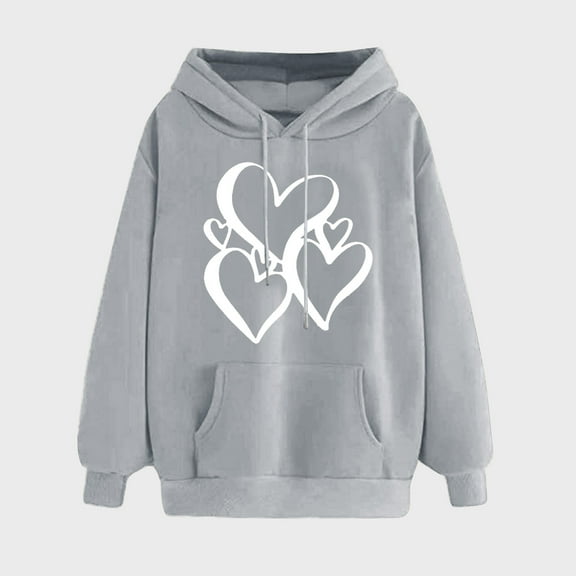 SEAOPEN New Year New You Juniors Hooded Sweatshirts Cute Love Heart Drawstring Hoodies with Pocket - Teen Girls Casual Long Sleeve Hoodie Sweatshirt Gray,S