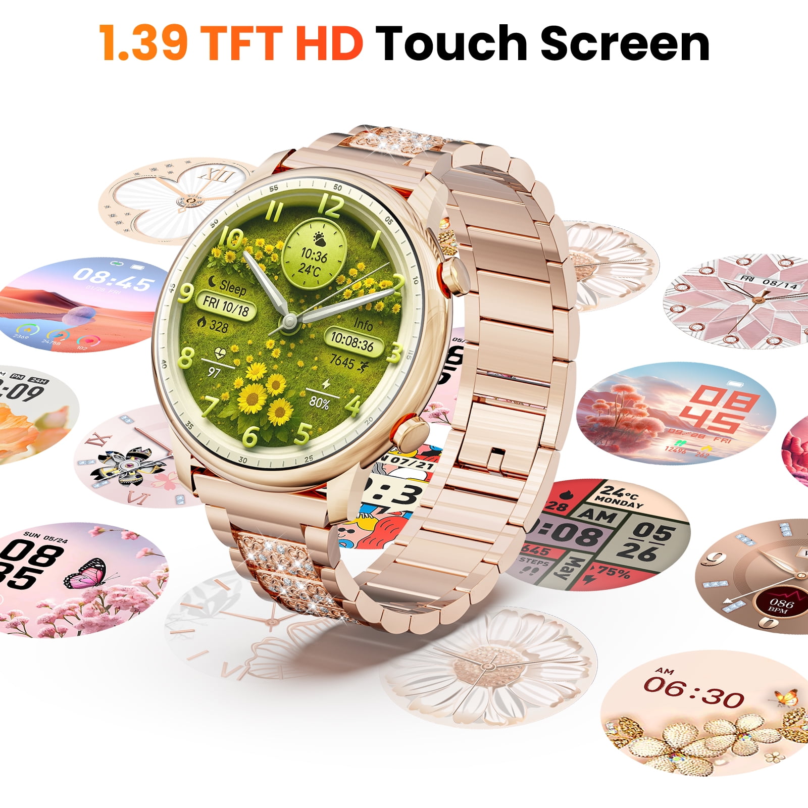 LZUEFK Smart Watch(Answer/Make Call), Smartwatch fits for Android and Iphone, 1.39" HD Fitness Watch with 100 Sports Modes, Waterproof, Activity Smart Watches for Women, Two Straps, Gold