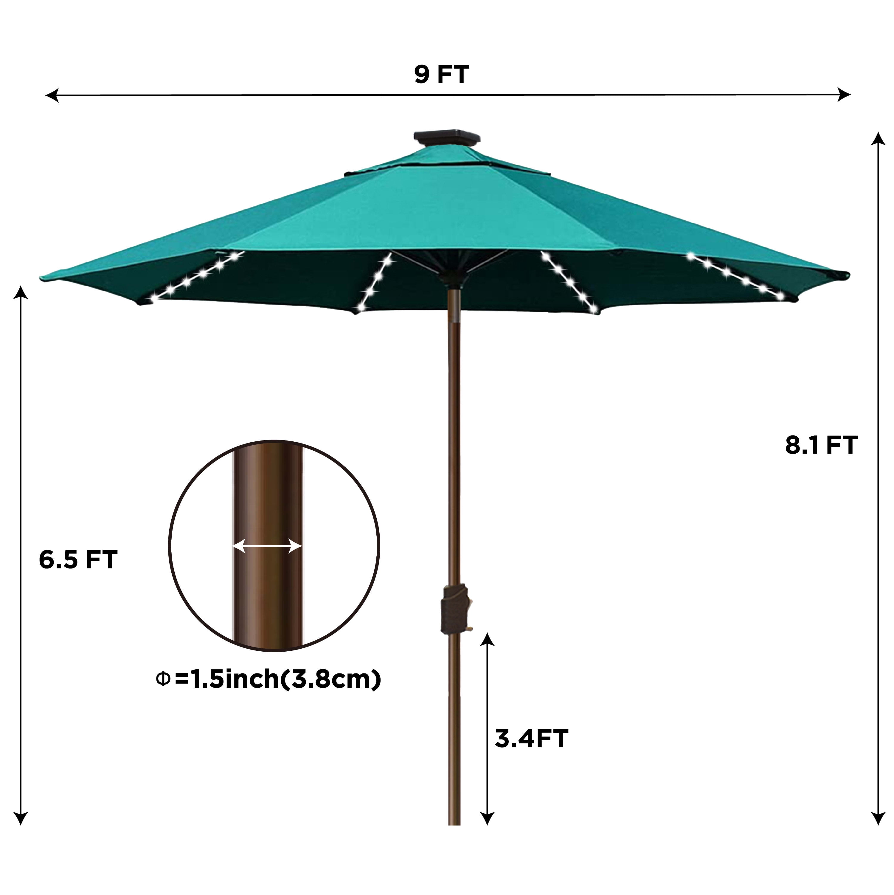 EliteShade Sunbrella Solar Umbrellas 9ft Market Umbrella with 80 LED Lights Patio Umbrellas Outdoor Table Umbrella with Ventilation and 5 Years Non-Fading Top,Turquoise