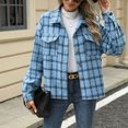thumbnail image 6 of ZZkhGO Women's Long Sleeve Lapel Hoodless Jacket Plaid Button Cardigan Coat Top with Pocket Fall Casual Thickened Turndown Woollen Coat, 6 of 7