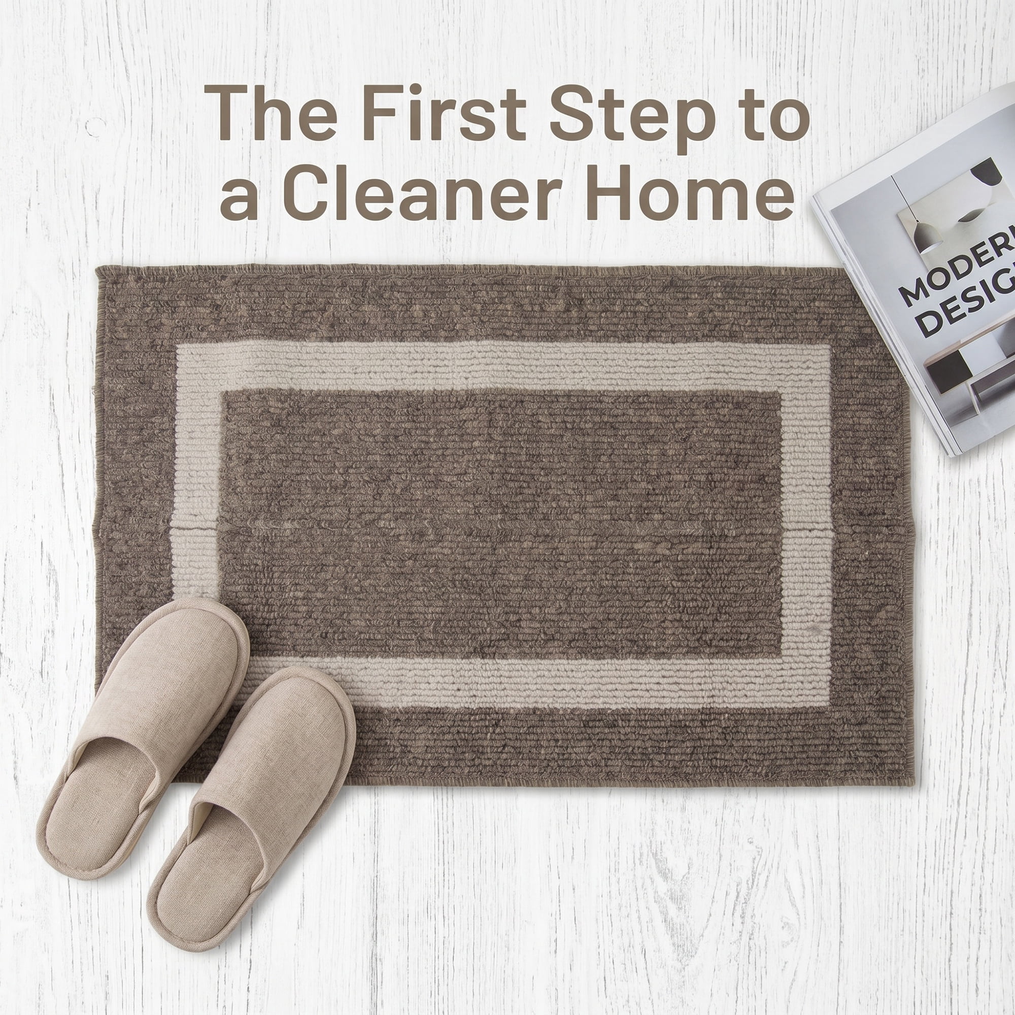 Unique Bargains Waterproof Non-Slip Low-Profile Entryway Rug Door Mat Brown 32" x 20"