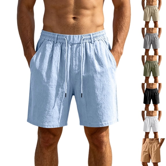 VV AVEORS Men'S Cotton Linen Shorts 2026 Summer Casual Elastic Waist Drawstring Beach Vacation Gym Yoga Golf Shorts With Pockets White 2XL
