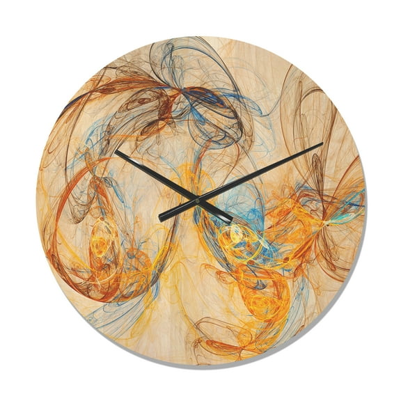 Designart 'One Line Billowing Smoke Yellow ' Modern Wood Wall Clock