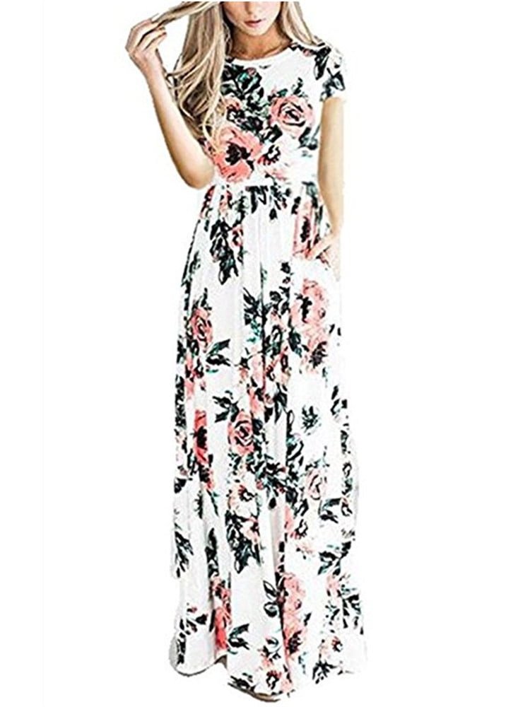 SySea - Short Sleeve Floral Print Women Casual Long Maxi Dress ...