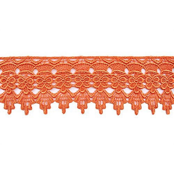 Altotux 3" Orange Embroidered Floral Scalloped Venice Lace Trim Victorian Guipure Sewing Supplies By Yard (CX002)