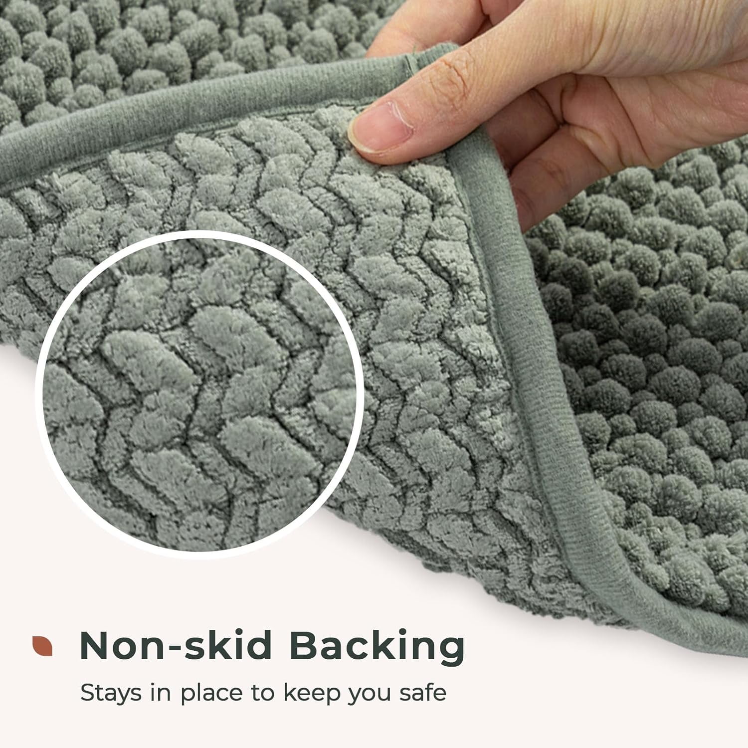 FRESHMINT Chenille Bathroom Rugs 2 Piece Set - Non-Slip Water Absorbent 17''x24''+20''x32''+ Bath Mats, Sage Green