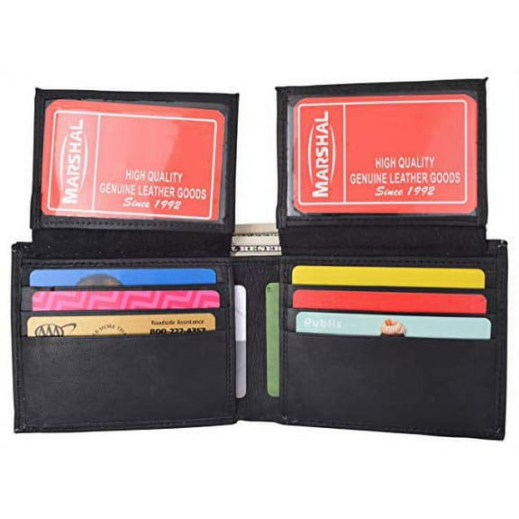 Mens Leather Multi Card Bifold with Double Flip-up 4 ID Windows Black