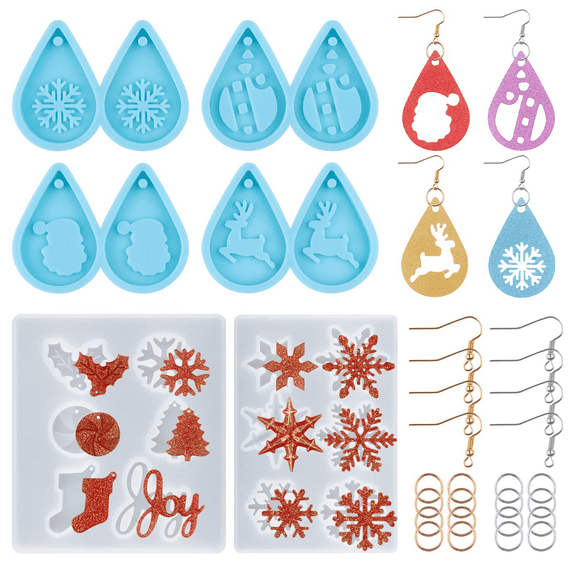 Kalolary Earring Resin Silicone Mold, Snowflake Mold Christmas Keychain Ornament Molds for New Year Jewelry Pendant DIY Craft Making