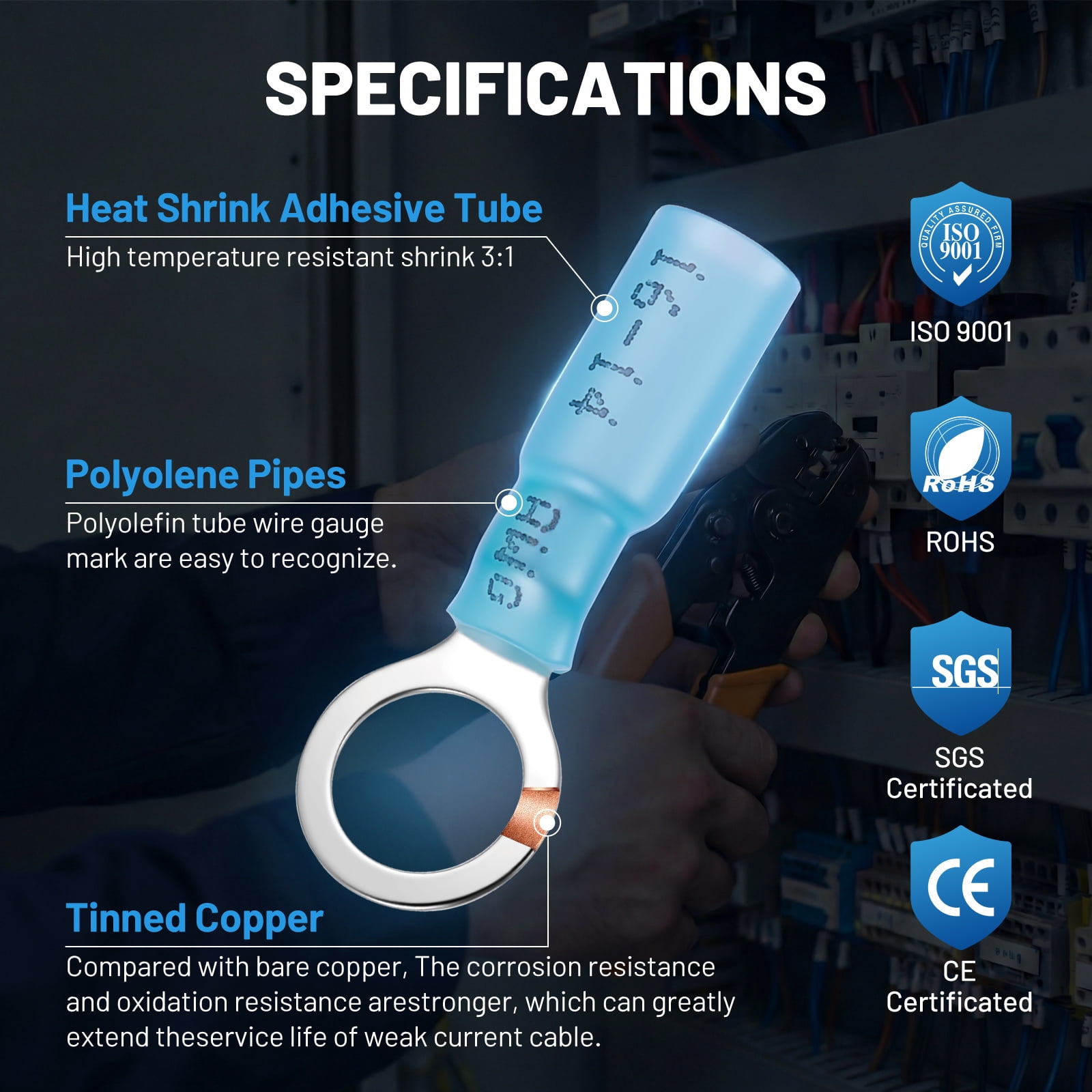 Filluck 300PCS Heat Shrink Ring Terminals, AWG 22-10 Heat Shrink Wire Connectors, Marine Grade Tinned Red Copper, Electrical Waterproof Insulated Ring Terminals Kit for Industrial, Automotive, Boat