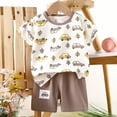thumbnail image 2 of NIEWTR Toddler Baby Boy Girls Golf Outfit Cartoon Print T Shirts Top Plaid Elastic Shorts Set 2Pcs Birthday Dinosaur Summer Pajamas & Dailywear Set (5-6 Years,Brown), 2 of 3