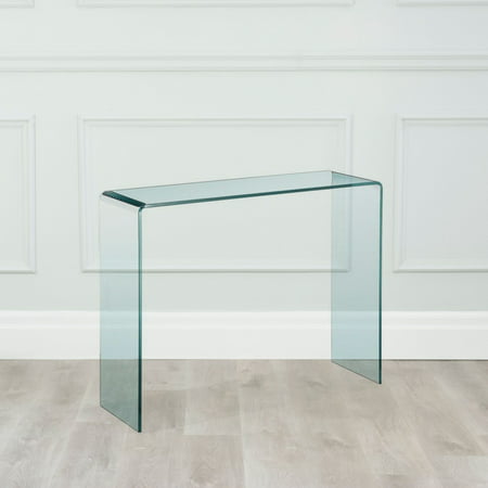 Curvo Clear Tempered Glass Waterfall, Clear Glass Sofa Table