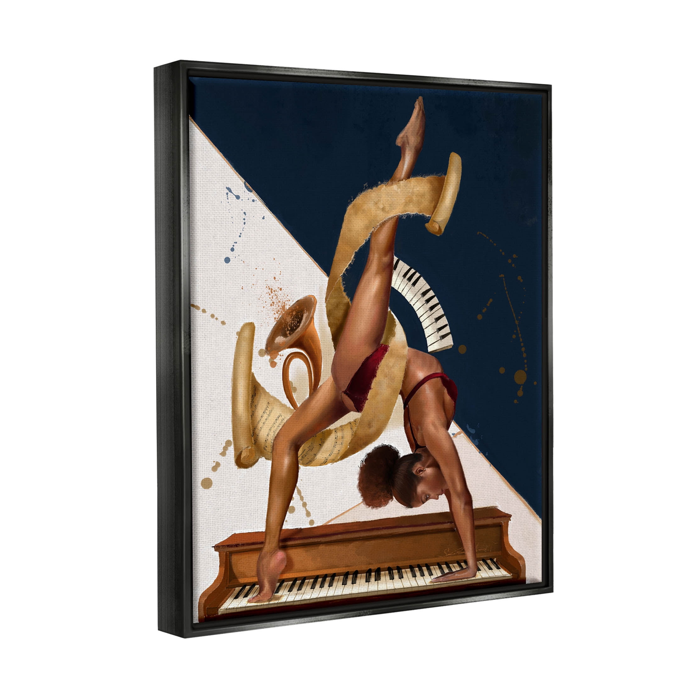 Gymnastics Musician Girl Instruments Abstract Painting Jet Black Framed Art Print Wall Art