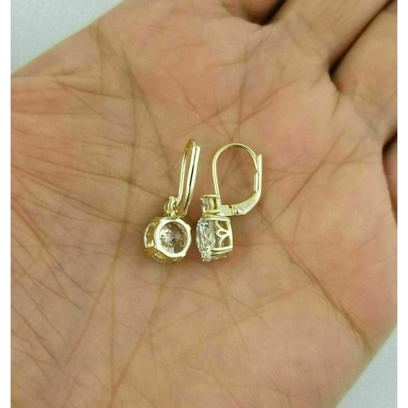 2.00 Ct Lab Created Round Cut Diamond Solitaire Drop & Dangle Earrings 14k Yellow Gold Finish