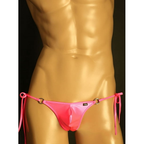 Tanga de hombre de seda de hielo, anillo de acero elástico, cinturón largo y delgado, cintura baja, sexy, bolsa convexa en U, pantalones T para hombre, cintura ajustable