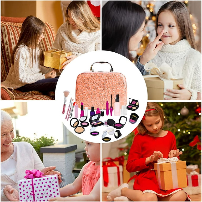 Kids Pretend Makeup Kit with Cosmetic Bag for Girls 3 10 Year Old Including Pink Brushes Eye Shadows Lipstick Mascare Gittler Pot Liquid