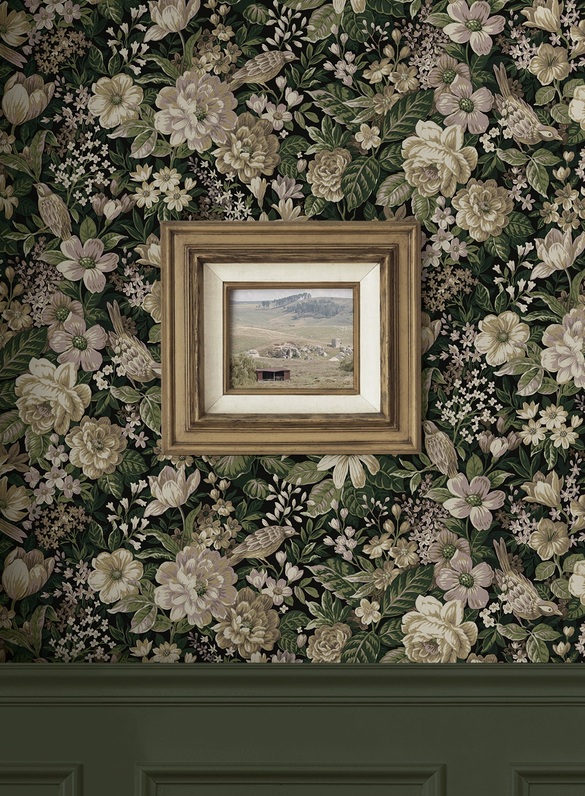 NextWall Green & Mauve Vintage Bird Garden Peel and Stick Wallpaper - 20.5 in. W x 9 ft. L Roll