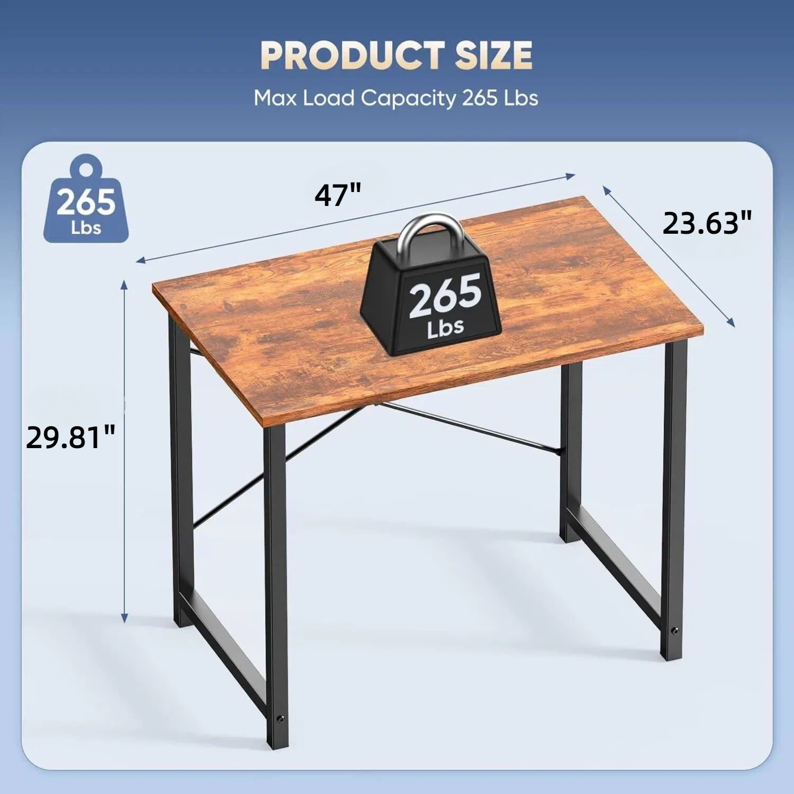 Casabay 47 Inch Computer Desk Home Office Desk with X-Shaped Metal Frame, Waterproof Writing Table with Simple Style for Small Space, Brown
