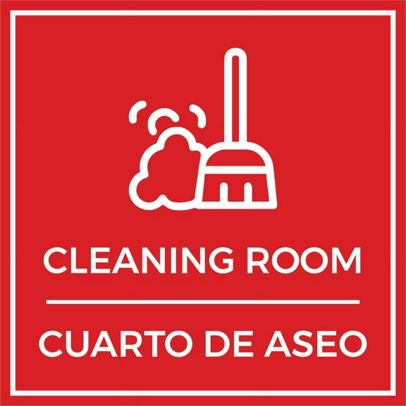 Signs ByLITA Square Cleaning Room Door or Wall Sign | Spanish Bilingual Business And Office Signs (Red) - Large