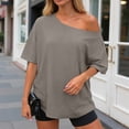 thumbnail image 2 of mgoYE Off the Shoulder Tops for Women, Loose Fit Crew Neck Summer Baggy Tops Workout Tees Plus Size T Shirts T Shirt Women(Khaki,3XL), 2 of 5
