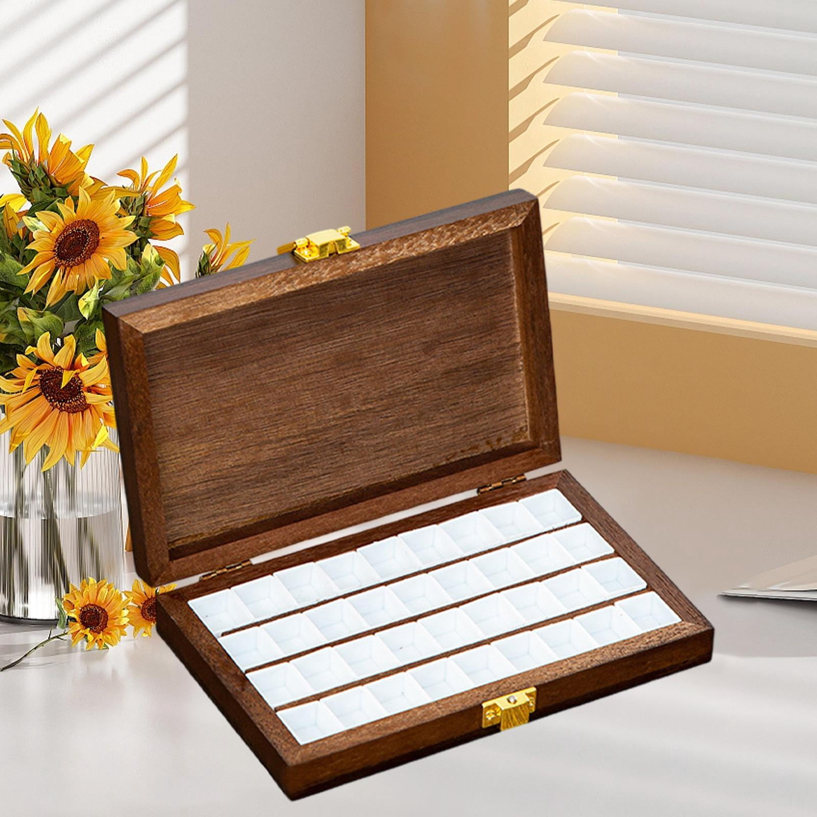 Milageto Watercolor Paint Box Empty Palette Box Wooden Watercolor Paint Storage Box Paint 36 Grids