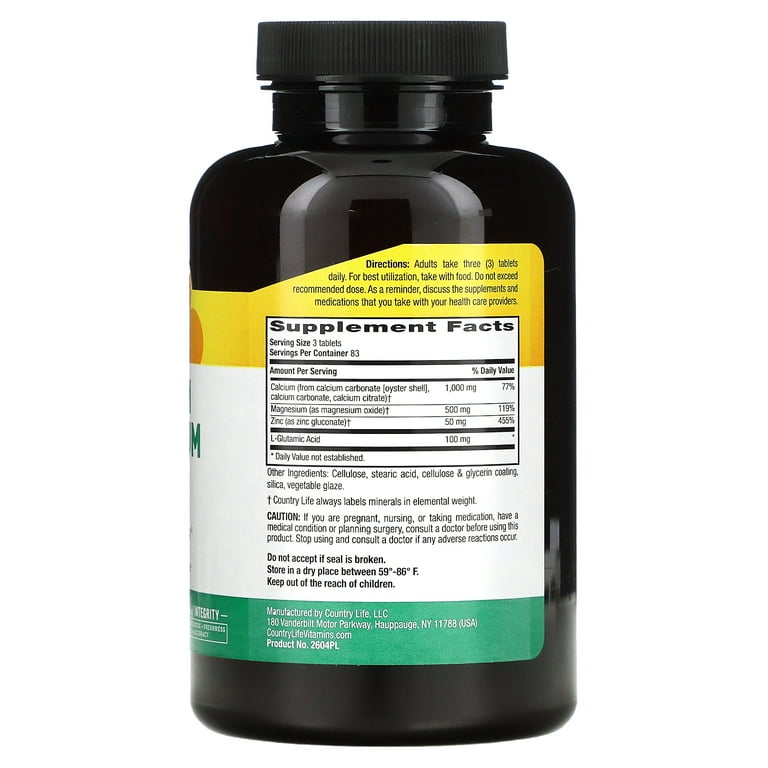 【送料無料/即納】  Country Tablets 250 Supplement, Zinc Magnesium Calcium Life サプリメント・ビタミン