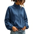 thumbnail image 3 of Women Quarter Zip Sweatshirt Sevevn Quarter Zip Stand Collar Relaxed Fit Fleece Fabric Kangaroo Pocket Drawstring Hem Lantern Long Sleeve For Daily Wear, 3 of 8