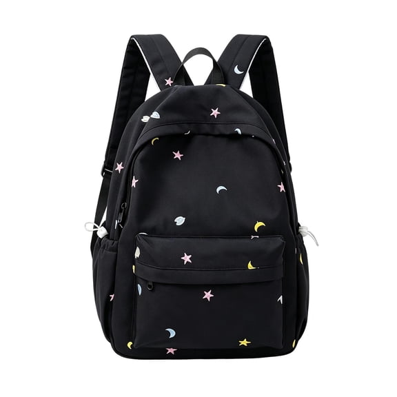 School Backpack for Teen Girls, Cute Lightweight Nylon Bookbag with Star Moon Embroidery, Water Resistant Large Capacity Student Bag with Padded Straps for College Travel Daily Use
