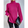 thumbnail image 2 of EYIIYE Chandail d'Automne Hiver pour Femmes à Manches Longues Col Roulé Tricoté chandail Couleur Unie Ourlet Fendu Long Tricoté Ample Décontracté Confortable, 2 of 8