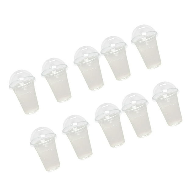 HLONK 100 Clear Plastic Disposable Cups with Dome Lids for Drinks and Milk Tea