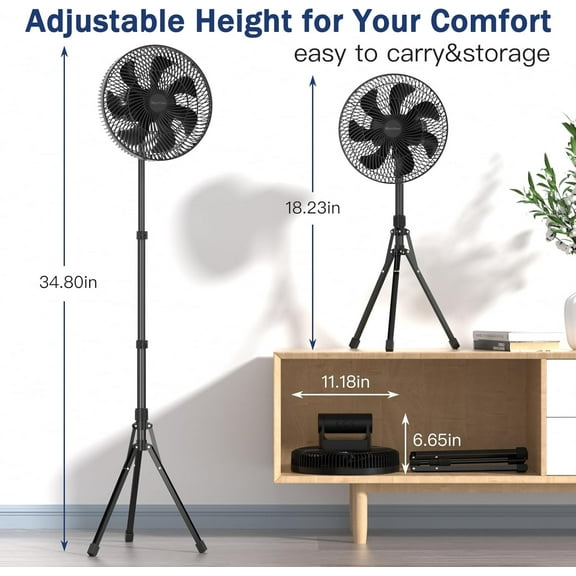 12in Outdoor Standing Fan with 16000mAh Battery, Foldable Camping Pedestal Fan with Remote and Oscillation