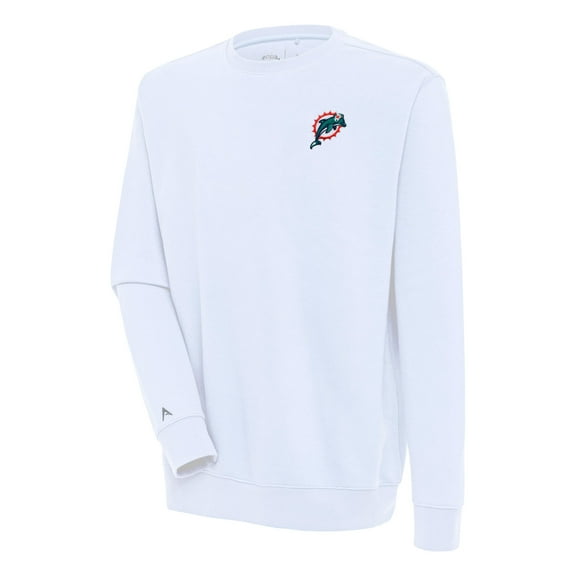 Men's Antigua White Miami Dolphins Throwback Logo Victory Pullover Sweatshirt