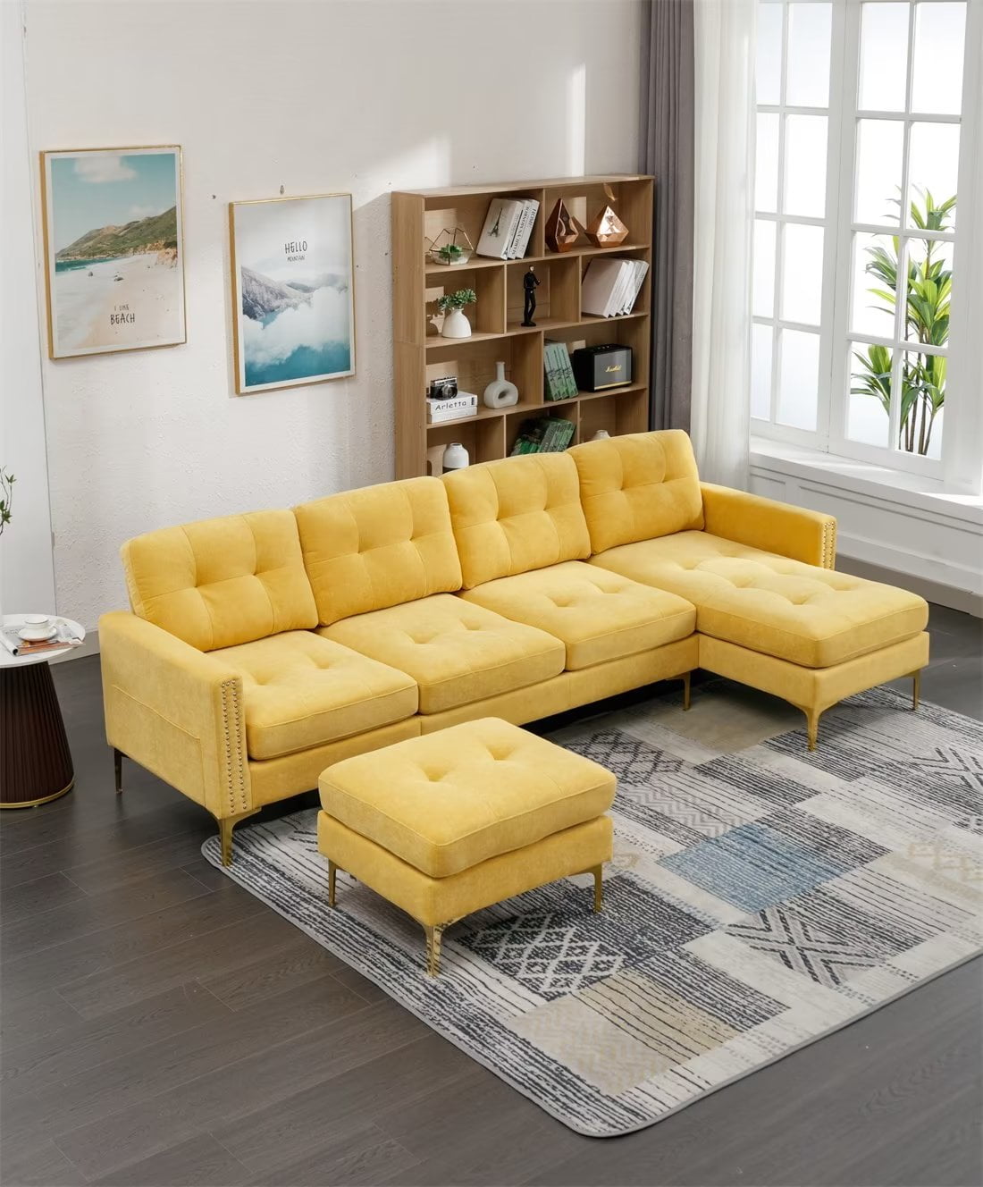 Ushaped Sectional Sofa, 111inch Convertible Velvet Couches with