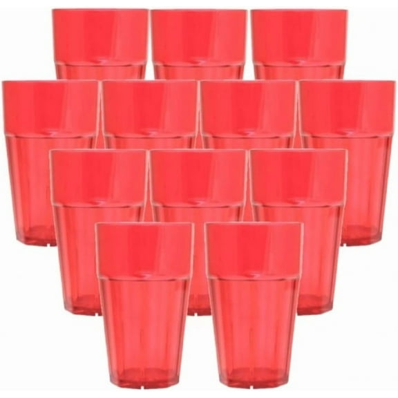 TrueCraftware- Set of 12 Diamond 14 oz. Tumbler/Drinking Cups Red Polycarbonate-Premium Iced Tea Glasses Stackable Reusable Dishwasher Safe Break-Resistant for Home and Restaurants