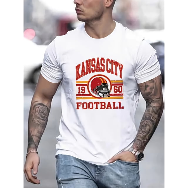 T-Shirt Graphique KANSAS CITY pour Hommes, Col Rond Décontracté, Coupe Régulière, Légèrement Extensible, Adapté à un Port Décontracté Toute l'Année pour Adultes