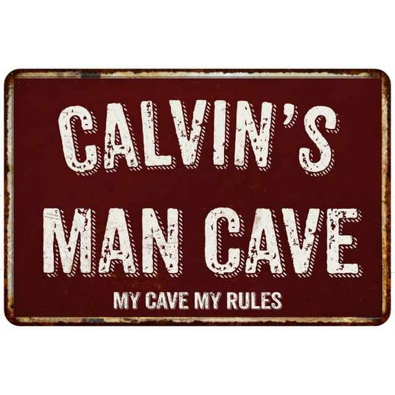 CALVIN'S Man Cave Red Grunge Sign Metal 8x12 Decor 208120003253