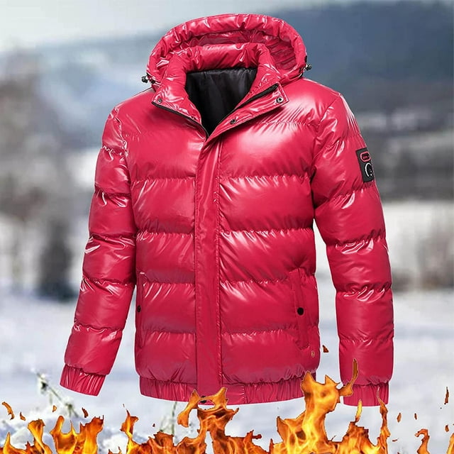 EGNMCR Jackets for Men Shiny Hooded Reflective Down Jacket Cotton Jacket