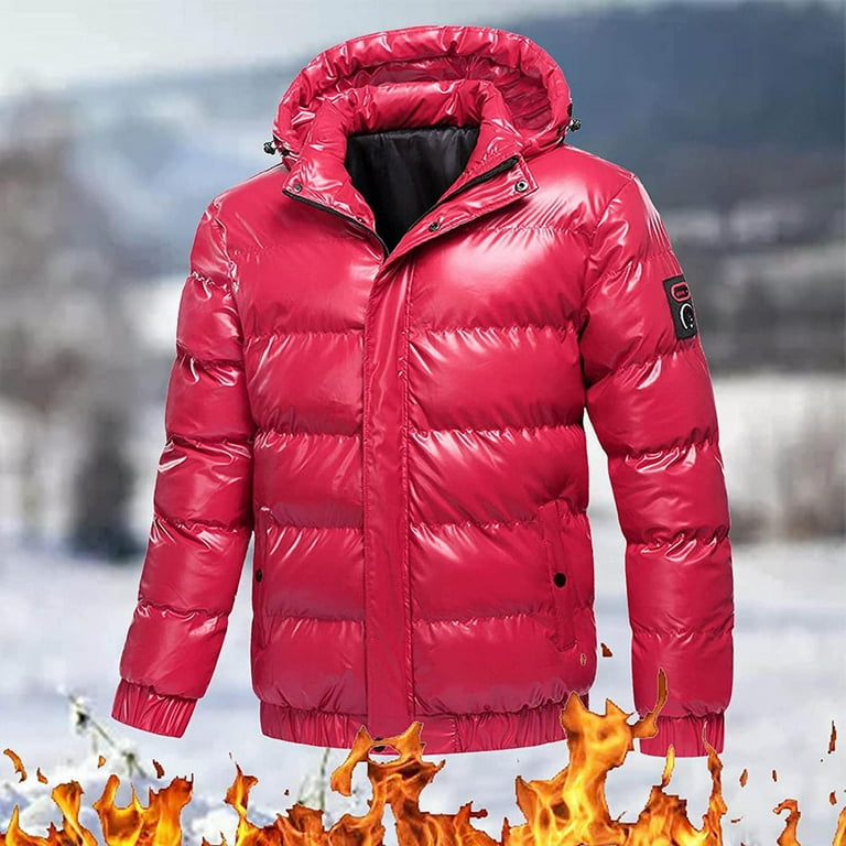 XFLWAM Puffer Jacket Men Big and Tall Lightweight Down Jackets Reflective  Windproof Winter Puffer Coats Shiny Quilted Jacket Red M