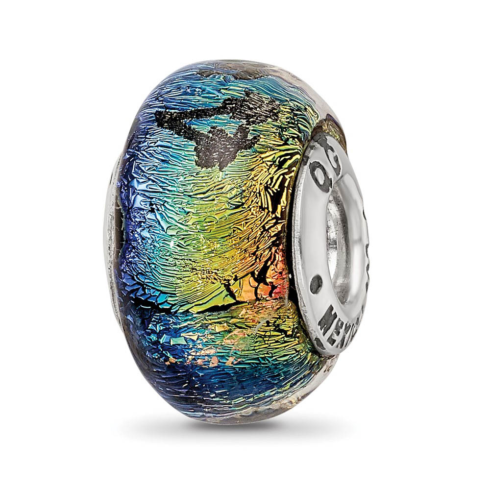 The Black Bow Cancun & Palm Trees Orange Dichroic Glass & Sterling Silver Bead Charm