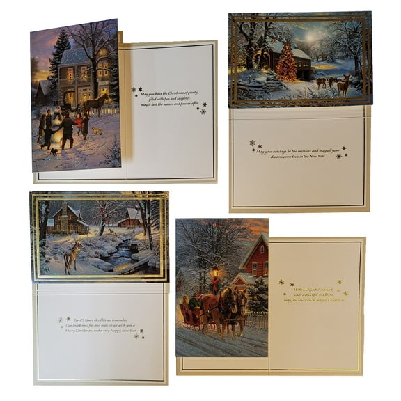 40 Holiday Cards with Matching Self-Sealing Foil Envelopes - Scenic Holiday