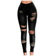 thumbnail image 1 of Women Slim Plus Size Ripped Hole Gradient Long Jeans Denim Regular Pants, 1 of 6