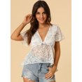 thumbnail image 2 of INSPIRE CHIC Blouse Fleurie pour Femme Été Manches Courtes Évasées Col en V Haut Péplum, 2 of 6